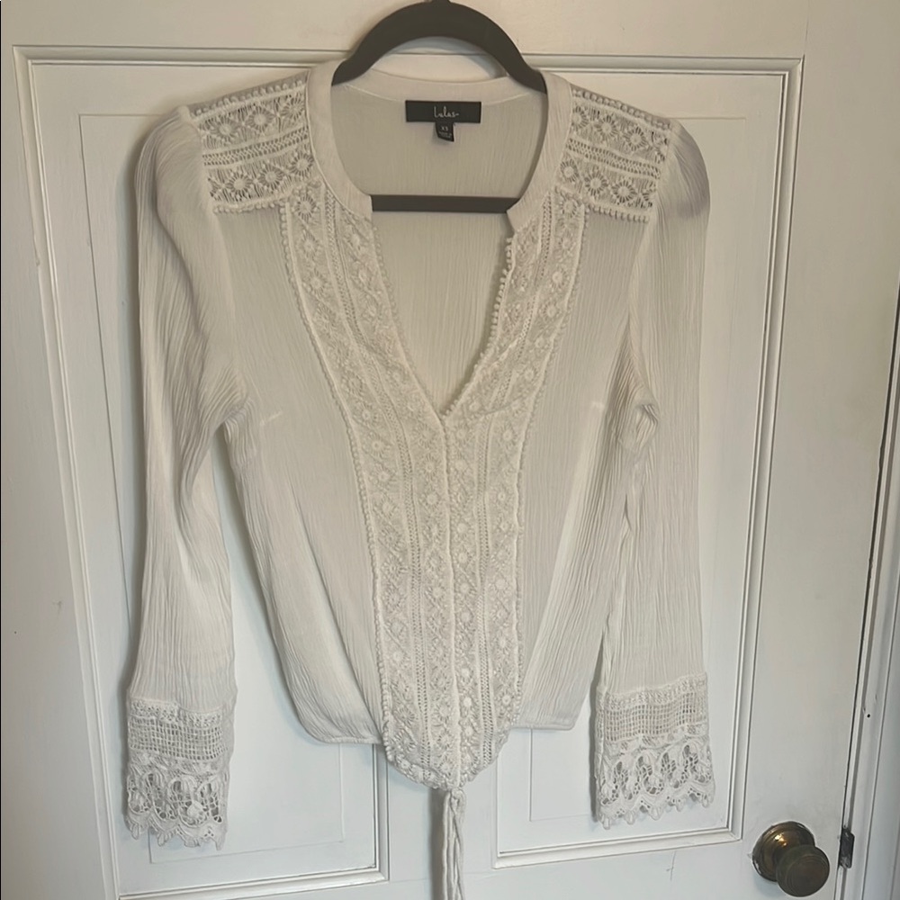 Lulu's White Long Sleeve Boho Blouse